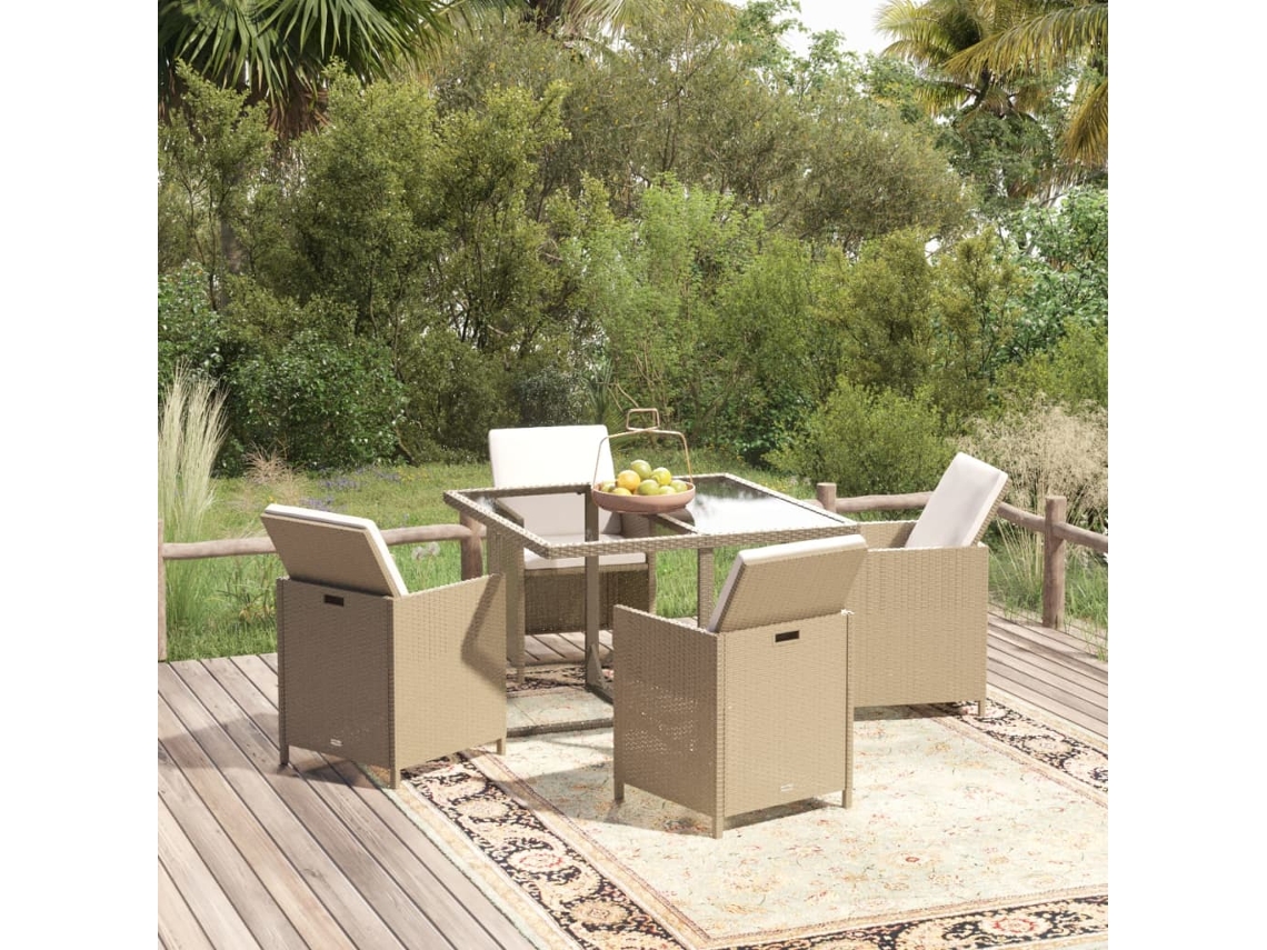 Juego de comedor de jardín de 5 piezas con cojines de mimbre beige de DKD Home Decor