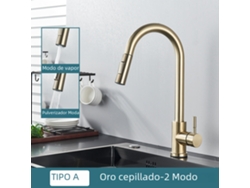 Grifo De Cocina De Acero Inoxidable (dorado) De Doble Función, Monomando Extraíble, Para Agua Caliente Y Fría.