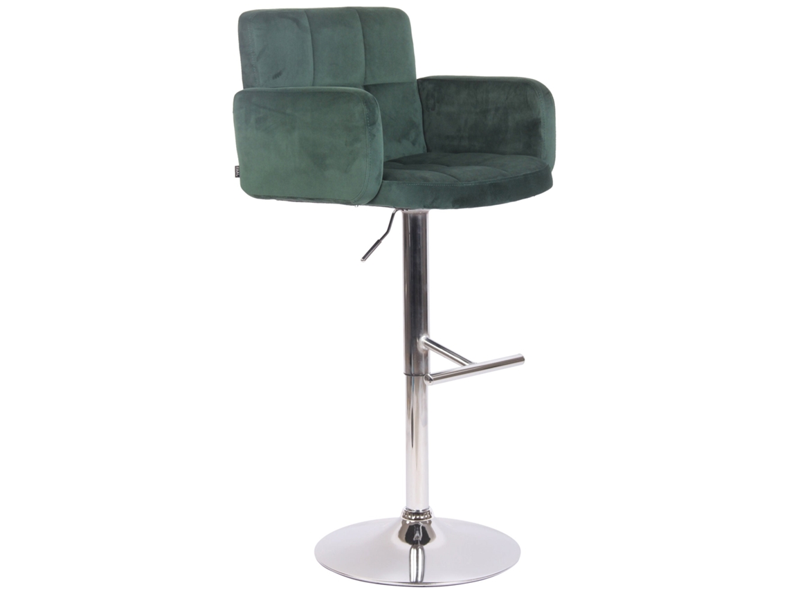Taburete giratorio de bar en terciopelo verde y metal cromado con reposabrazos, reposapiés y respaldo Tdb10643