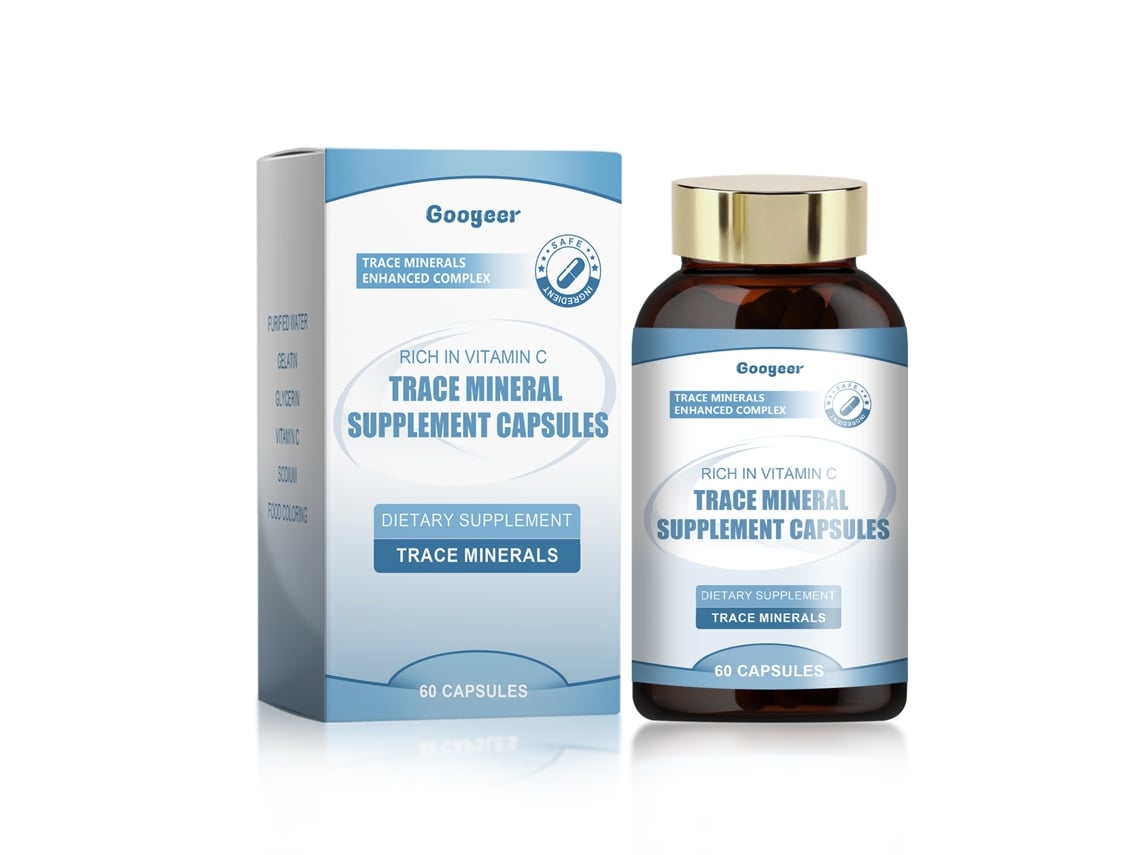 Cápsulas suplementarias con oligoelementos y minerales esenciales.