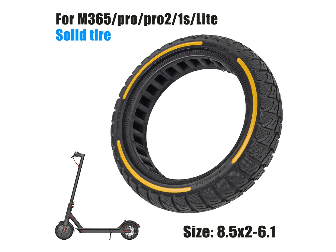Accesorios Fwinl para patinete eléctrico Xiaomi M365/pro/pro2/1s/lite: Neumáticos macizos todoterreno de 8,5 x 2 pulgadas con tres líneas amarillas.