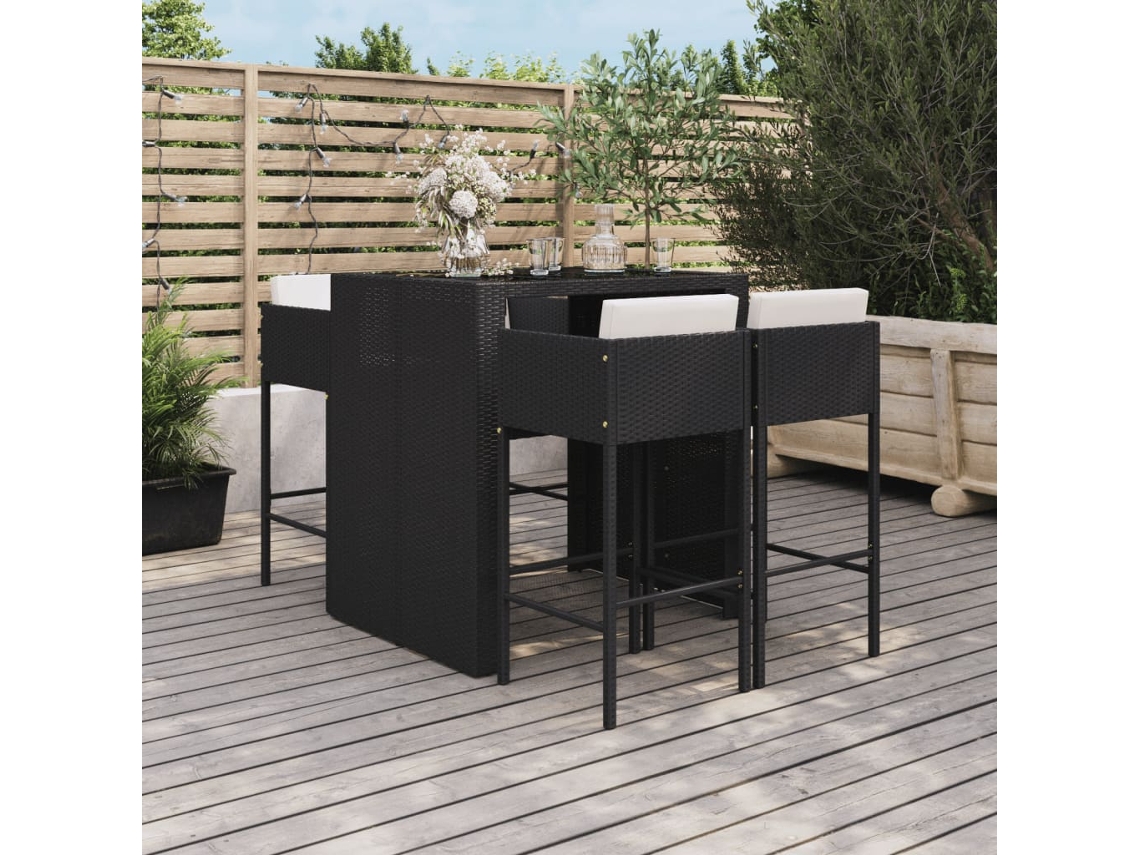 Conjunto de bar de jardín de 5 piezas con cojines, mimbre sintético negro, DKD Home Decor