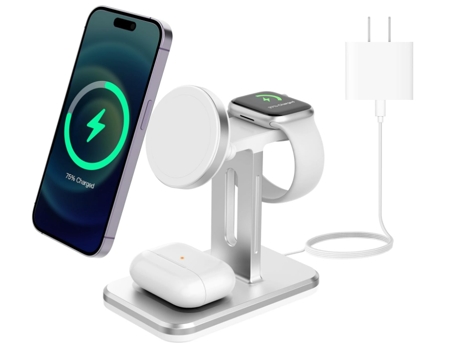 Cargador inalámbrico Estación de carga 3 en 1 Estación de carga rápida para iPhone para 15,14,13,12 Pro/Max/Mini/Plus, iWatch 8/7/6/SE/5/4/3/2 CHRO...