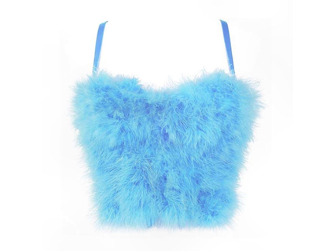 Top Corto Sin Mangas Con Tirantes Para Mujer Moda Streetwear Bustier Versátil Azul L