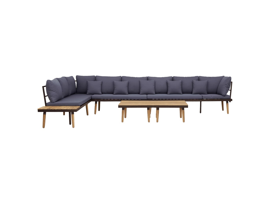 Conjunto Lounge 8 Lugares Jardim C/ Almofadões Acácia Macíça Dkd Home Decor