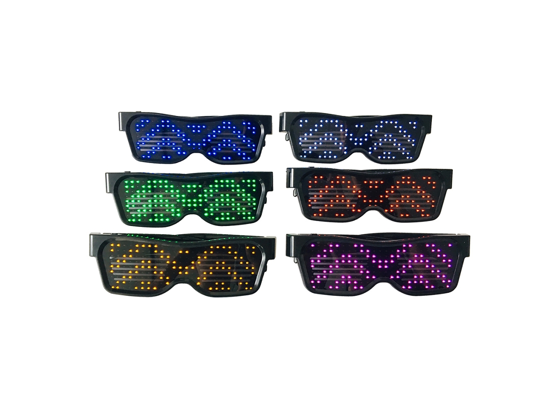 Gafas LED 2026 con luz USB recargable e inalámbrica, pantalla intermitente y control por aplicación para fiestas navideñas, bares, festivales y raves.