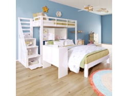 Cama alta infantil Mobrio de 90 x 200 cm y 140 x 200 cm con escalera y escritorio de madera maciza