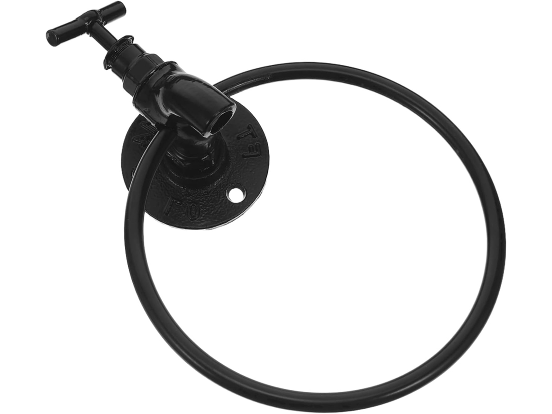 Anillo Para Toallas Redondo Negro Para Montaje En Pared, Diseño De Grifo Industrial, Soporte Para Toallas Que Ahorra Espacio