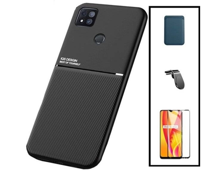 Kit Funda Magnetic Lux, Magnetic Wallet Azul, 5D Full Cover y Soporte Magnético L Safe Driving Coche Xiaomi Redmi 9 Activ PHONECARE Negro