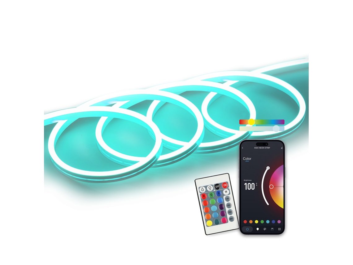 Tira neón SmartLED KSIX 5m, Recortable, 4300 lm, Sincroniza música, App Compatible con Alexa, Google Home, Siri, Colores RGB