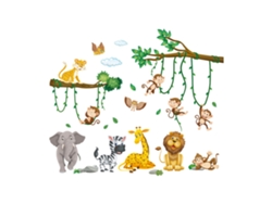 VYLARA Wandtattoo, Dschungel Tiere Baum Reben Wandsticker, Wandsticker Kinderzimmer Deko, Löwe Affen Koala Tiere, Elefant Giraffe Löwe Affe Zebra Eule, Babyz