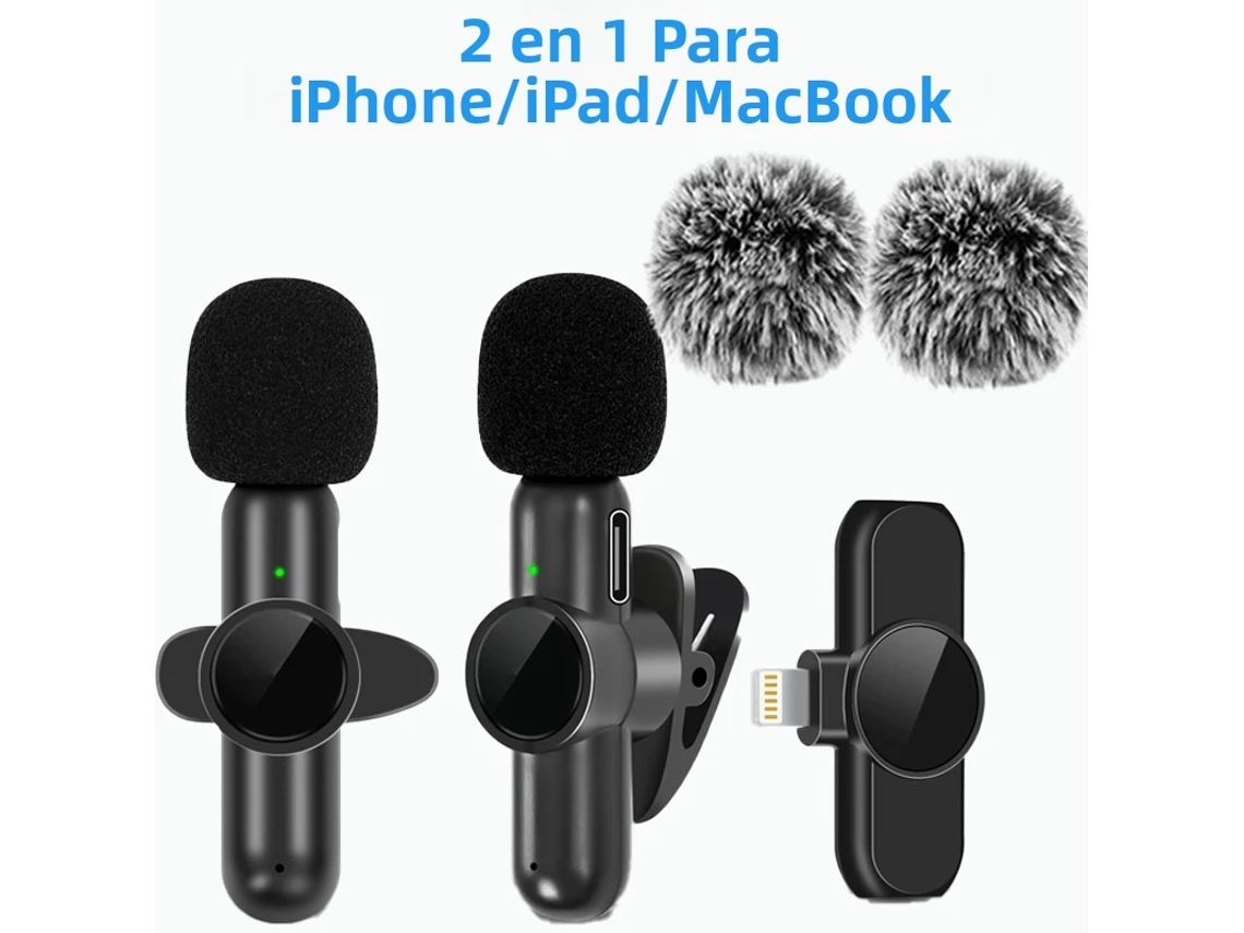 Micrófono de solapa inalámbrico de 2.4 G con cancelación de ruido, compatible con múltiples dispositivos. Mdug (dos versiones para iOS)