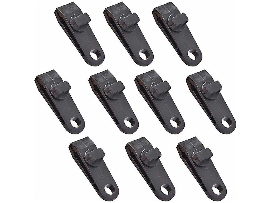 Clips para toldo Omni 10 negros, ideales para camping, caravanas y jardines. Cuentan con un exclusivo cierre de seguridad y están fabricados en material ABS resistente.