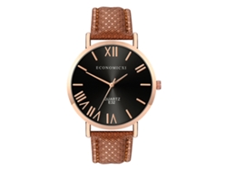Reloj De Pulsera Unisex De Piel Sintética Con Esfera Redonda, Movimiento De Cuarzo Analógico, Estilo Casual.