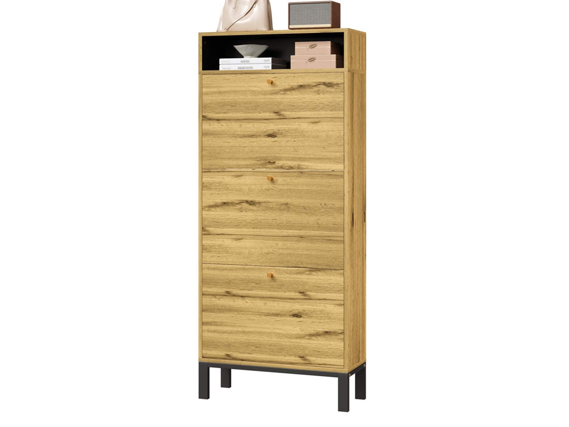 Zapatero Alto 147 Cm - 3 Puertas Abatibles Con Compartimentos - Natural