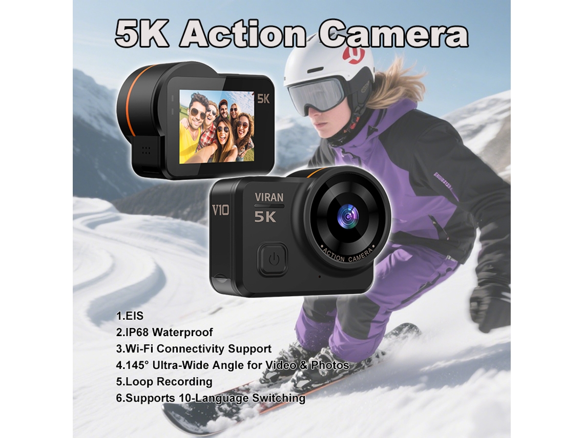 Cámara De Acción Portátil (negra, 32 Gb), 5k, Pantalla Táctil Ips Hd De 2,0 Pulgadas, Ip68, Resistente Al Agua, Wifi, Eis