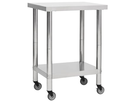 vidaXL Mesa de trabajo para cocina con ruedas acero inox 60x45x85 cm