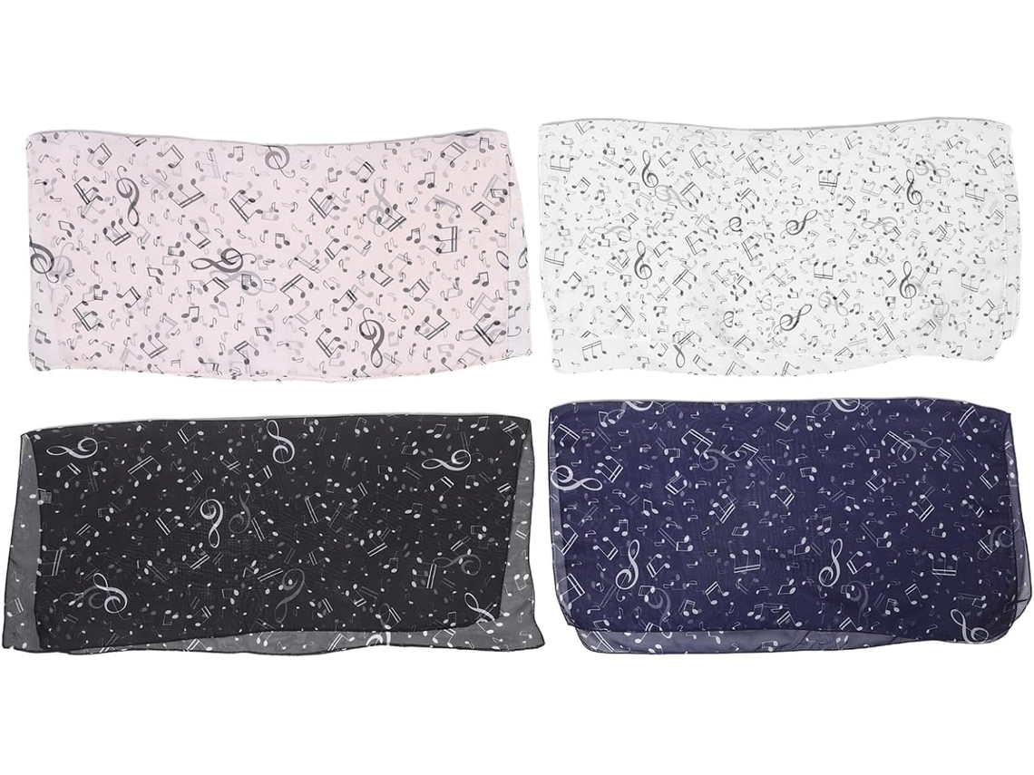 Juego De 4 Pañuelos Cuadrados De Gasa Ligeros Para Mujer, Con Estampado De Notas Musicales, Color Negro.