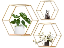 Portaobjetos Pared De Hierro - Decoración Sala/habitación, 3 Piezas Hexagonales (dorado, Sin Objetos Decorativos)