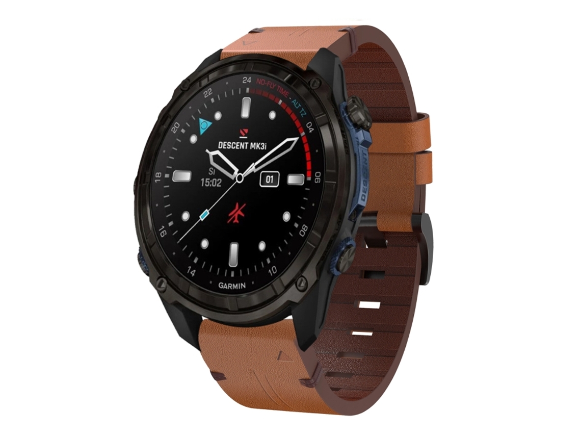 Bracelete Para Garmin Descent Mk3i (43mm) - Couro - Fivela De Aço (20mm) Marrom