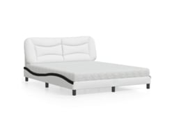 Cama Con Colchón Cuero Sintético Blanco Y Negro 160x200 Cm