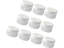 Juego De 10 Tarros Cosméticos Vacíos De Pet De 100 Ml, Transparentes, De Boca Ancha Y Con Tapa Blanca.