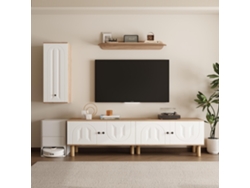 Conjunto De 3 Piezas Para Tv De Pared 170 Cm En Madera, Con Vitrina, Estante Y Puertas Talladas, Blanco