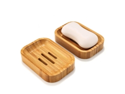 Juego De 2 Jaboneras De Bambú Natural Para Baño Y Cocina.