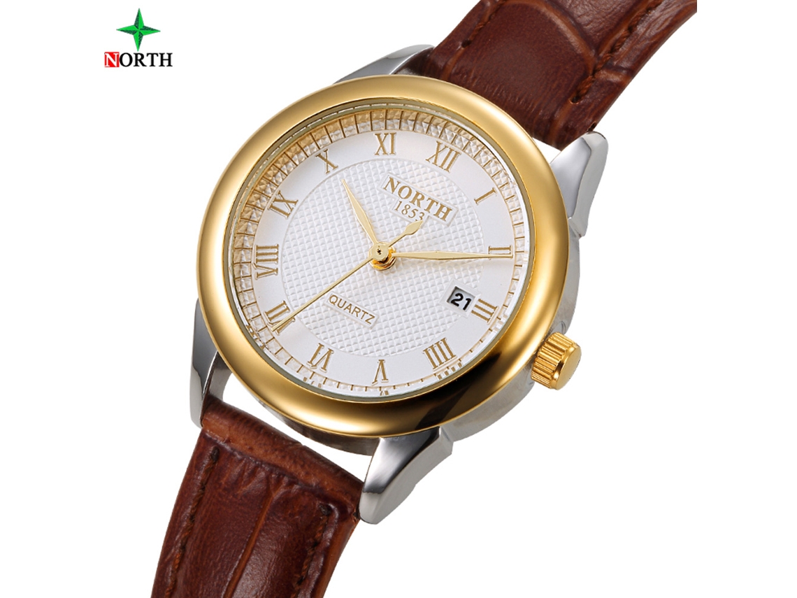 Reloj Mujer Analógico De Cuarzo Con Correa De Cuero Impermeable 30m Oro Blanco