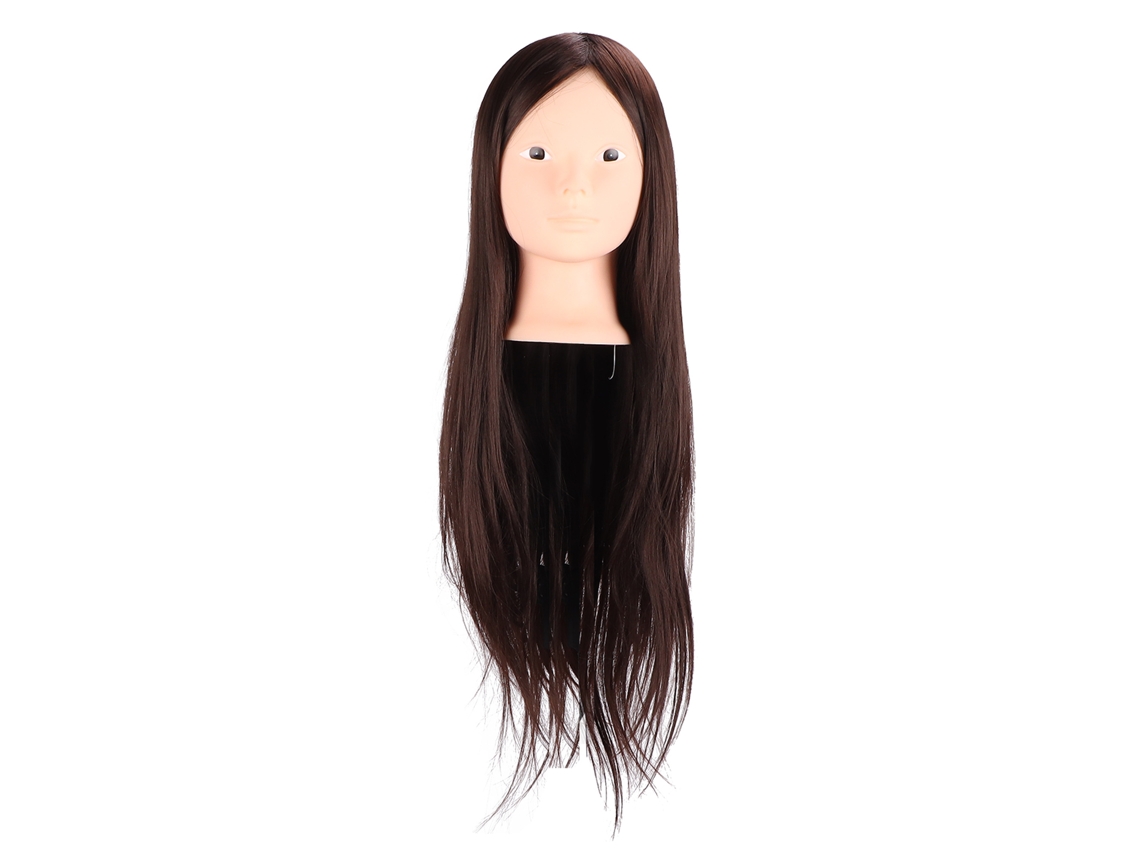Cabeza De Maniquí Con Pelo Marrón Largo Para Entrenamiento De Estilismo De Cabello