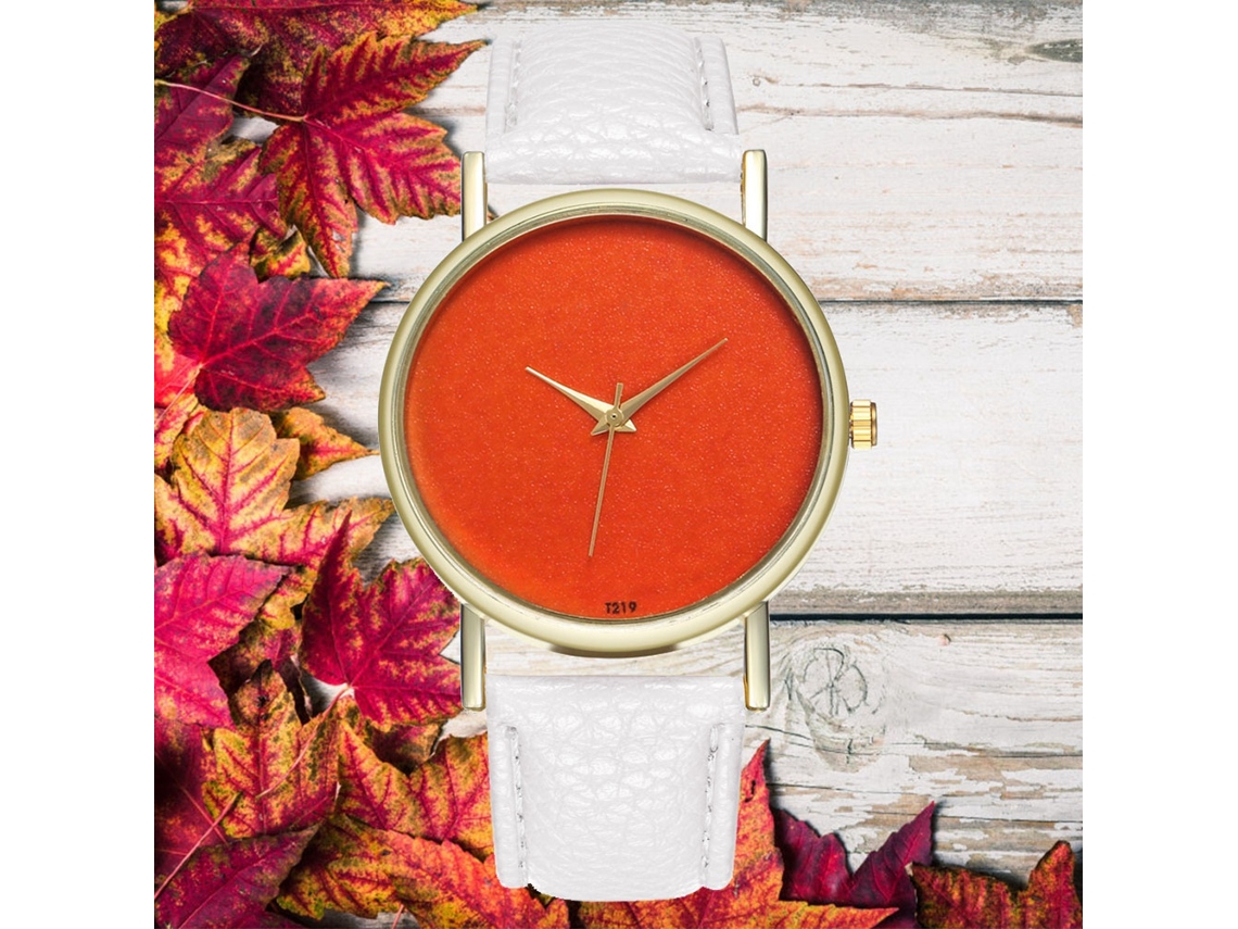 Reloj De Pulsera De Cuarzo Informal Para Mujer Con Correa De Piel Sintética Y Esfera Redonda Naranja Sencilla Y Elegante.