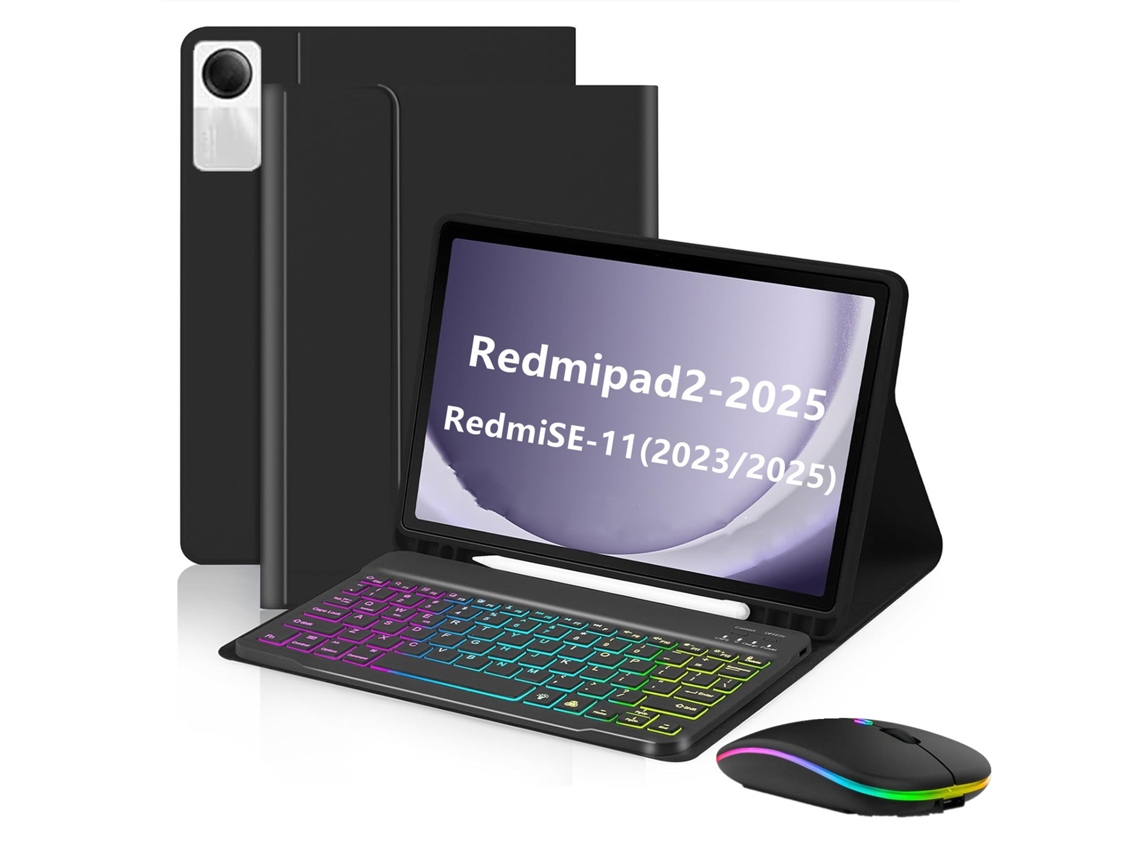 Funda con teclado Bluetooth Fwinl para Honor Magic Pad2/gt Pro12.3 con teclado retroiluminado RGB estándar y ratón Bluetooth retroiluminado recargable (negro)