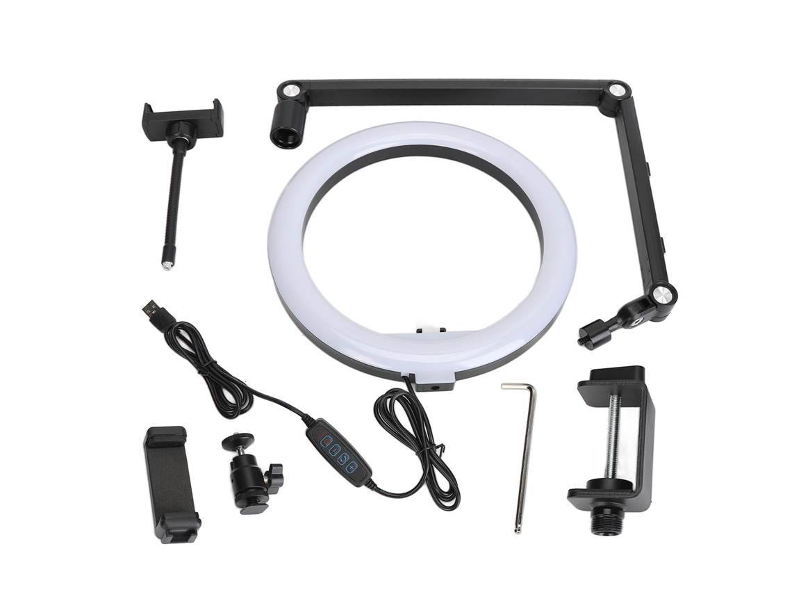 Anillo De Luz Led Ajustable Con Soporte Y Base Para Teléfono Para Transmisiones En Vivo Y Manicura - 10 Pulgadas