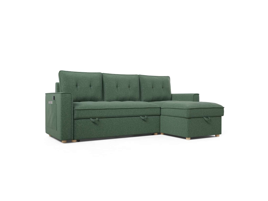 Sofá Cama Verde NALUI Haven Chaise Longue 3 Plazas (213x129x81 cm)