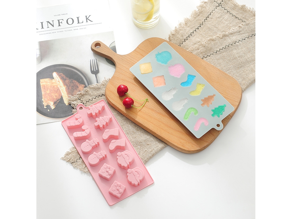 JEIIBRZUI Conjunto de 2 Moldes de Silicone para Bolo de 12 Cavidades em Formato de Boneco de Neve Meia e Árvore de Natal Cor Rosa