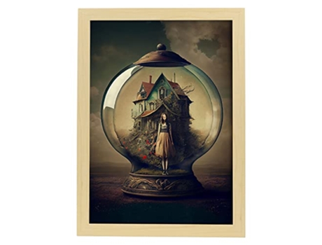 NACNIC Poster Casa Globo En Estilo Surrealismo Cinematográfico Ilustraciones Y Grabados De Historieta Abstracta Y Artística A4 Marcos Madera