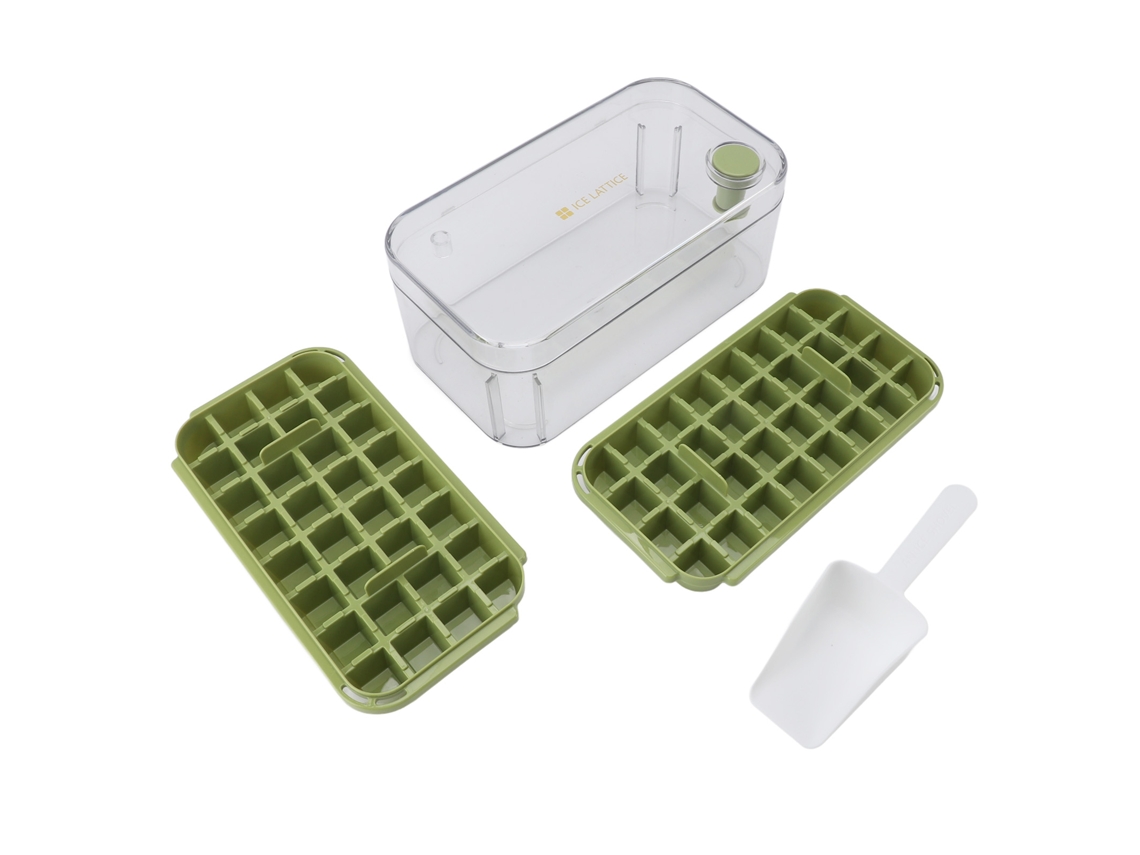 Bandeja Para Cubitos De Hielo Con 64 Compartimentos, 2 Niveles, Tapa Y Cuchara Para Refrigerador.