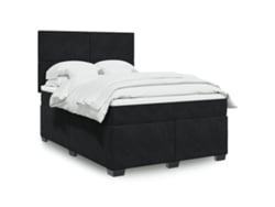 Cama Box Spring Con Colchón Terciopelo Negro 140x200 Cm