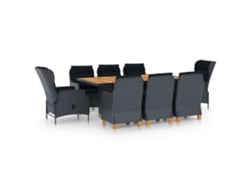Juego de comedor de exterior de 9 piezas con cojines de mimbre gris oscuro DKD Home Decor