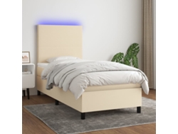 Cama Box Spring Colchón Y Luces Led Tela Crema 80x200 Cm