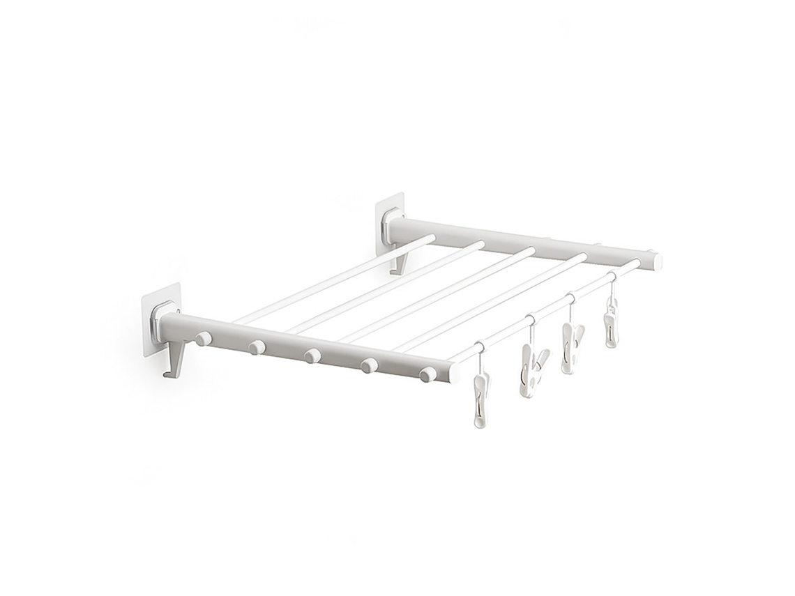 Tendedero plegable de pared extensible sin agujeros de plástico para lavandería interior o balcón.