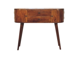 Consola de madera maciza de castaño con 2 cajones y 2 armarios laterales, muebles artesanales marrones