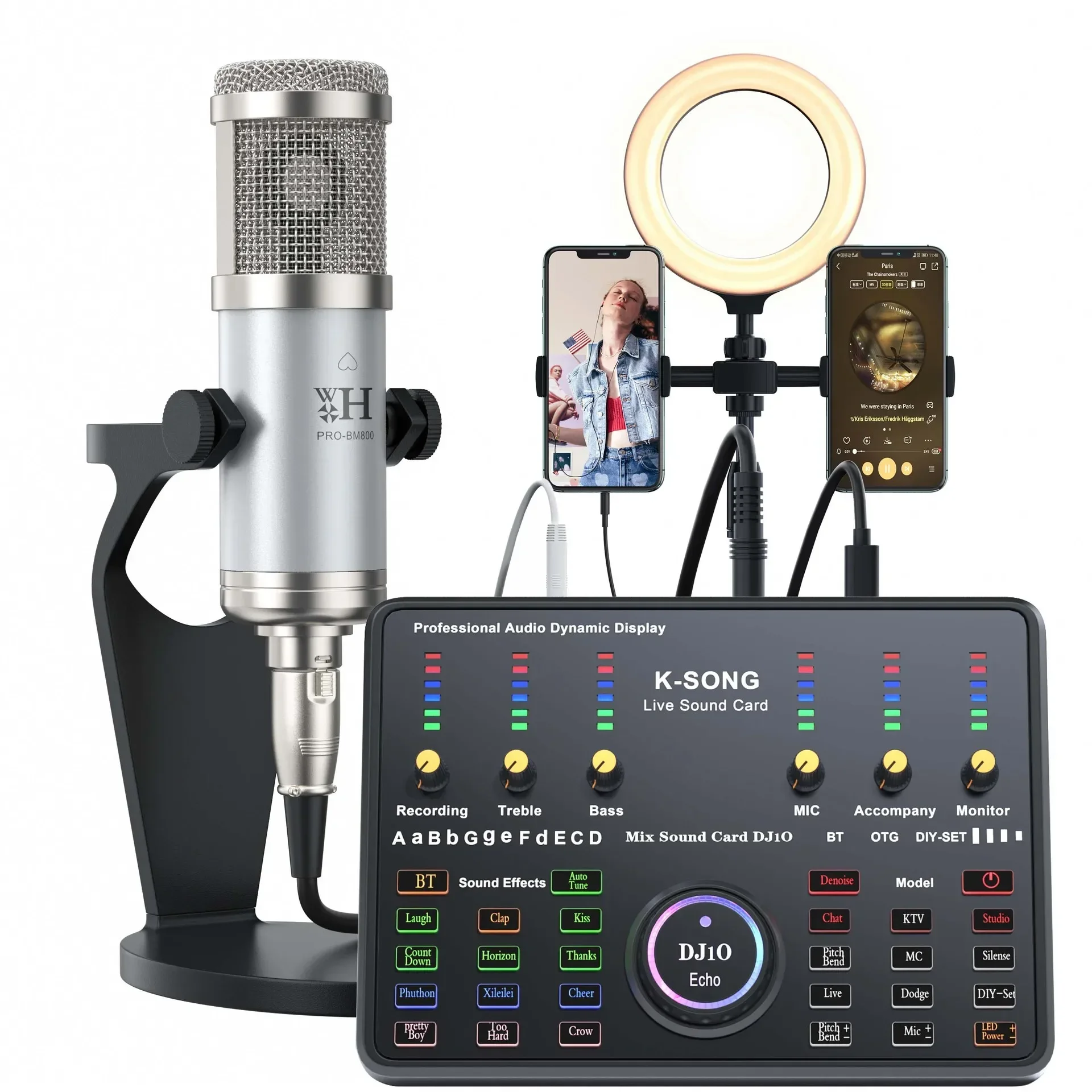 (plata Cuadrada) Kit De Tarjeta De Sonido Micrófono De Condensador De Estudio