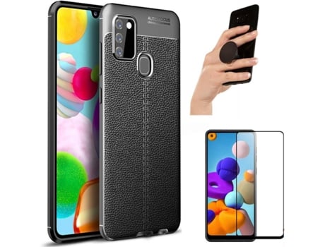 Carcasa, Protector y Popsocket Samsung A21S Rugged Leather Negro