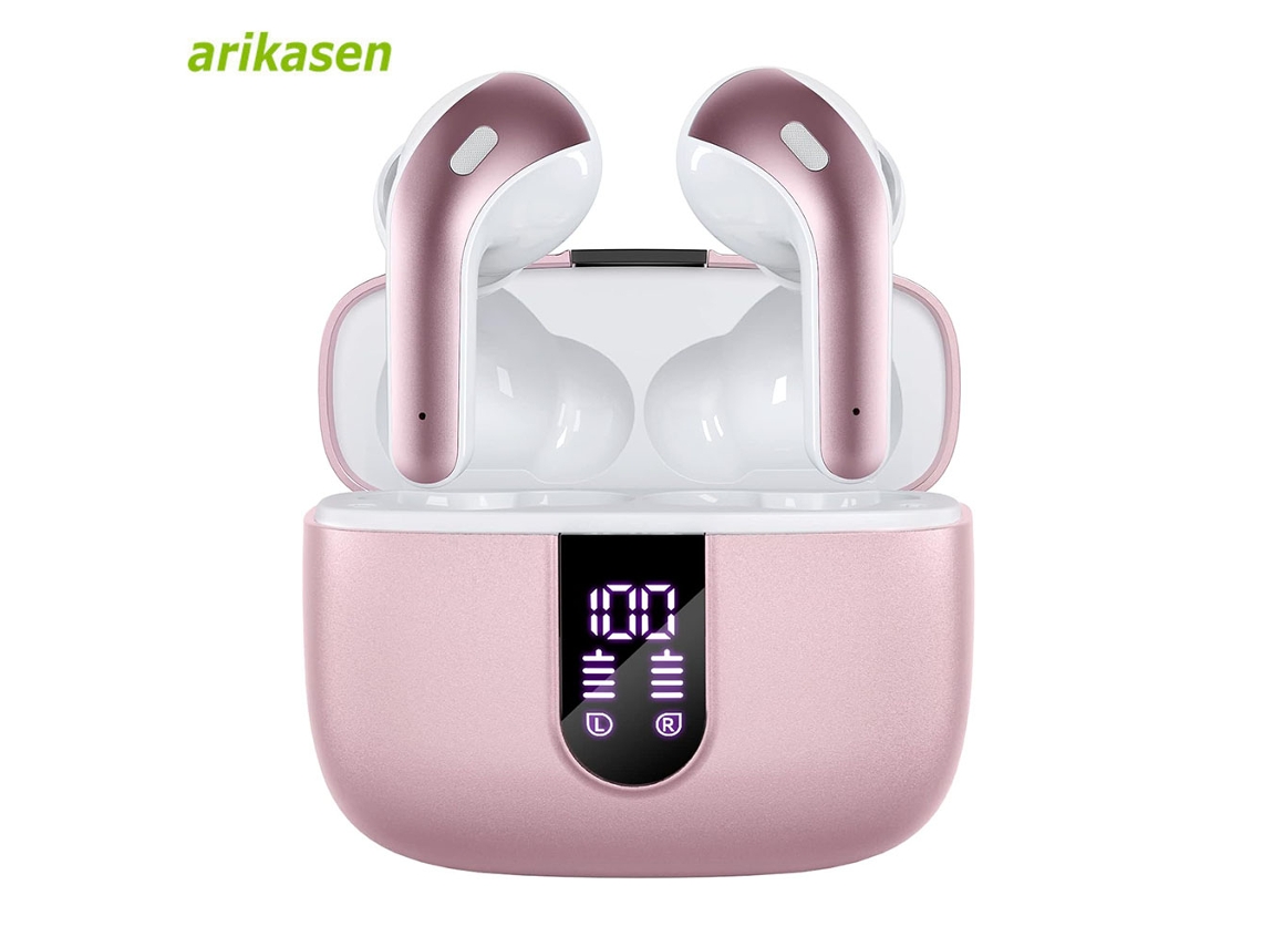 (rosa B) Auriculares Inalámbricos Bluetooth, Resistentes Al Agua, Micrófono, Cancelación De Ruido, Batería De 52 Horas De Duración.
