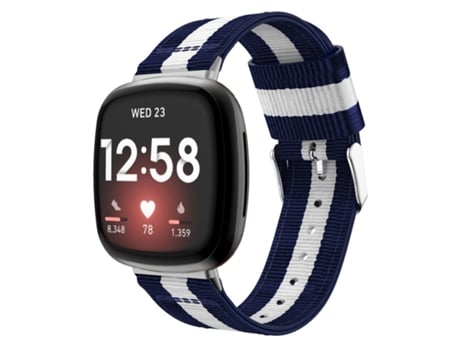 Correa de reloj inteligente para Fitbit Versa 4/Sense 2 Correa de reloj de nailon a rayas universal (azul, blanco y azul)