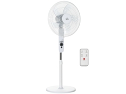 Ventilador de pedestal con mando a distancia, altura regulable, 3 velocidades, Ø44,5 x 110-124 cm, blanco.