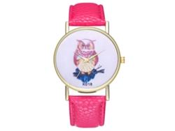 Reloj De Pulsera Analógico De Cuarzo Para Pareja De Negocios Con Correa De Cuero Y Detalles En Rosa Y Rojo.