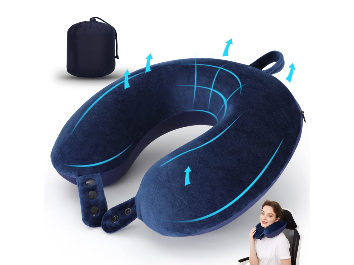 Almohada Eifson De Viaje De Espuma Viscoelástica Para El Cuello Y La Cabeza (azul Marino)