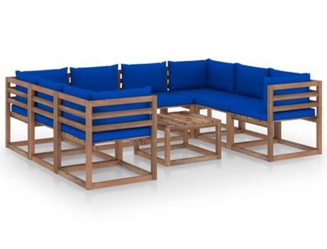 vidaXL Juego de muebles de jardín 9 piezas con cojines azul